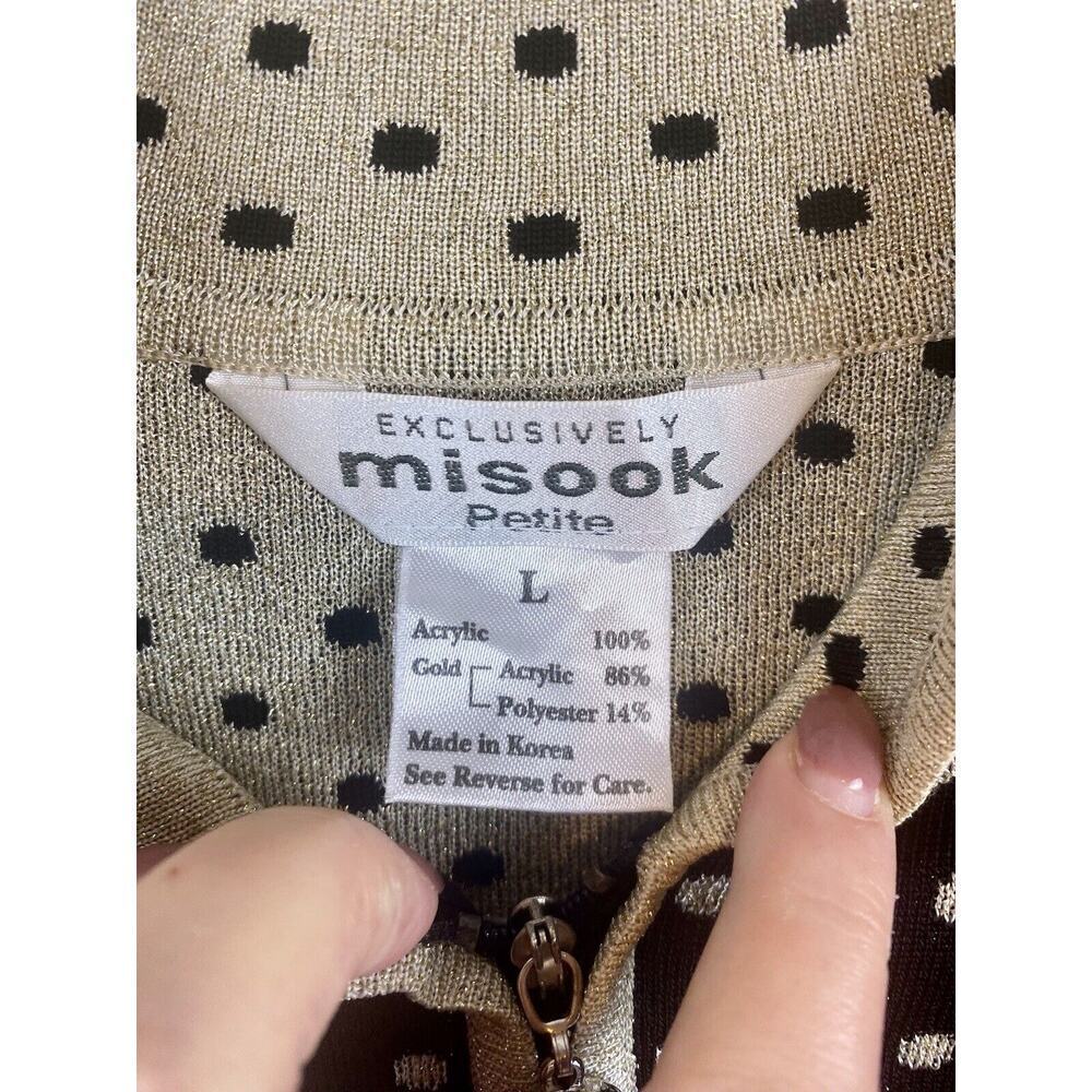 Misook Black & Metallic Gold Polka Dot Full Zip Jacket Size Large. - Picture 9 of 11